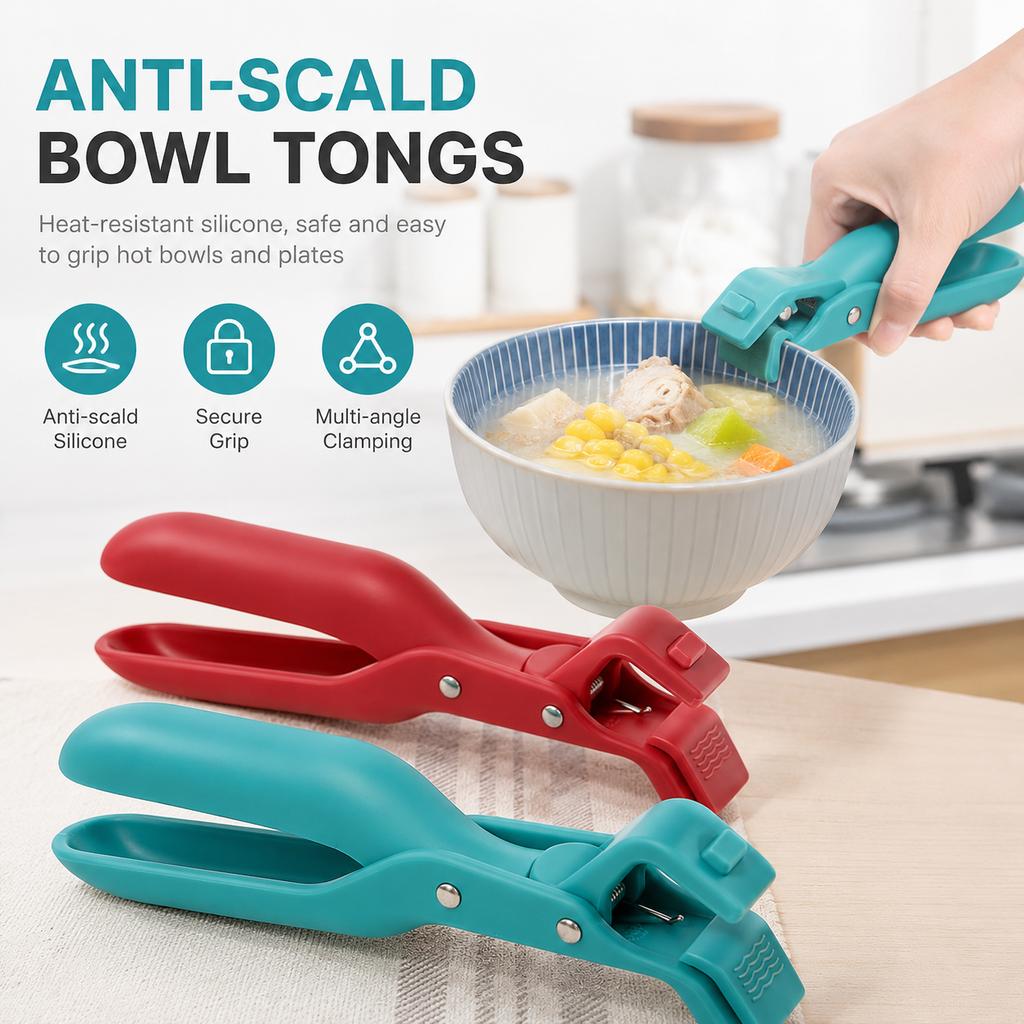 Pinzas de silicona multifunción antiescaldaduras para cuencos, resistentes al calor, con mangos para utensilios de cocina con revestimiento antideslizante