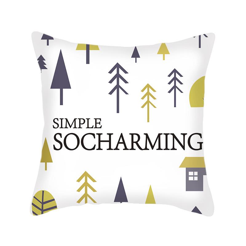 Ins Nordic Style Short Plush Linen Pillowcase Single-sided Printed Cushion Cover Pillowcase