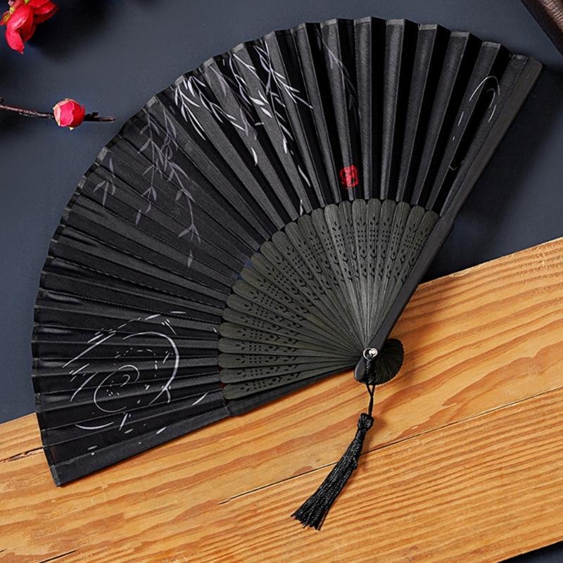 Lightweight Bamboos Folding Hand Fan With Silk Screen And Tassels For Summer Outdoor Cooling Chinese Styles Home Decors
