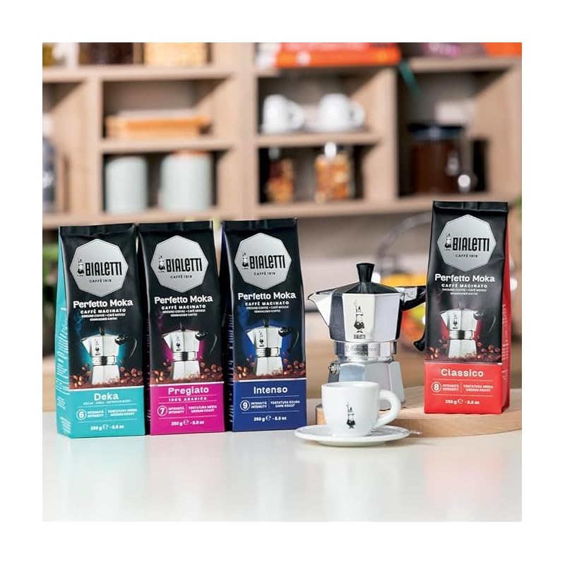 Bialetti Perfetto Moka Intenso (Ground / Fine Grind / 250g) Italian Coffee Beans for Espresso