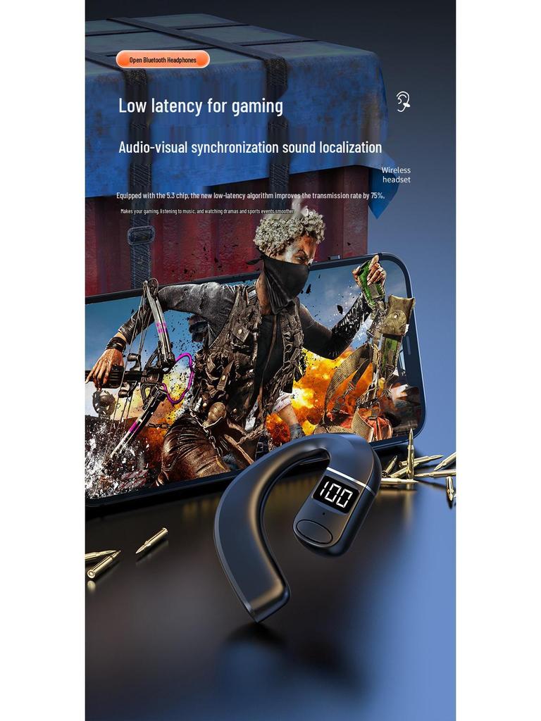 Hot V7 Open-Ear Wireless Bluetooth Earphone for Business, Sports, and Music with Super Long Battery Life