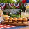 100 Stück Bambus-Zahnstocher, Rot Weiß Blau Stern Cocktail-Spieße, 4,7 Zoll Vorspeisen-Spieße für Burger Sandwiches Charcuterie Obst-Snacks, Patriotisch