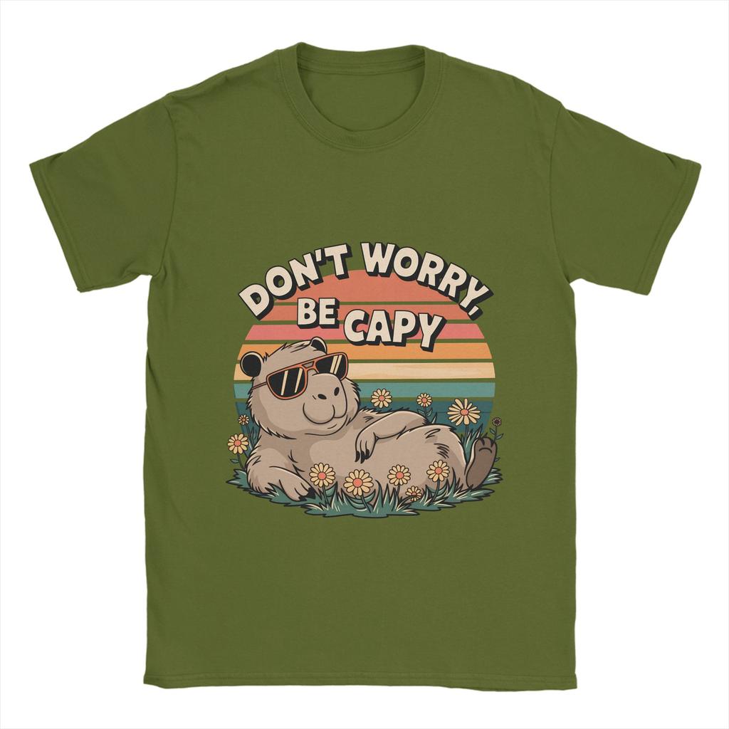 Capybara Dont worry Be Cappy T Shirt Summer  Hip Hop TShirts Man Cotton O Neck Plus Size Top Tees ShortSleeved Vintage Tshirt
