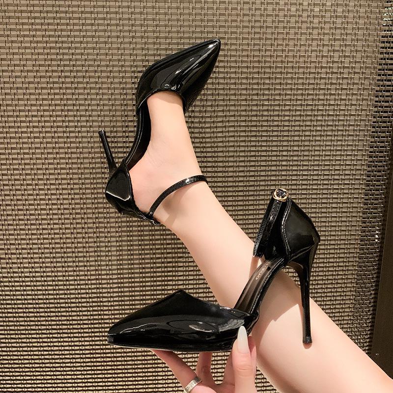 European & American Style Women's High-Heeled Single Strap Pointed Toe Sandals, Thin Heel, Sexy Hollow Design