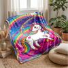 Colorful Unicorn and Rainbow Blanket Personalized Name Flannel Blanket Soft Cozy Plush Throw for Sofa Bed Lightweight Home Decor