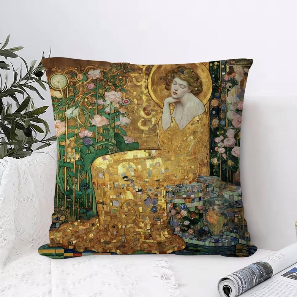 Gustav Klimt Oil Painting Pillow Case Ultra Soft Skin Friendly Fabric Cloud Like Comfort & Concealed Zipper