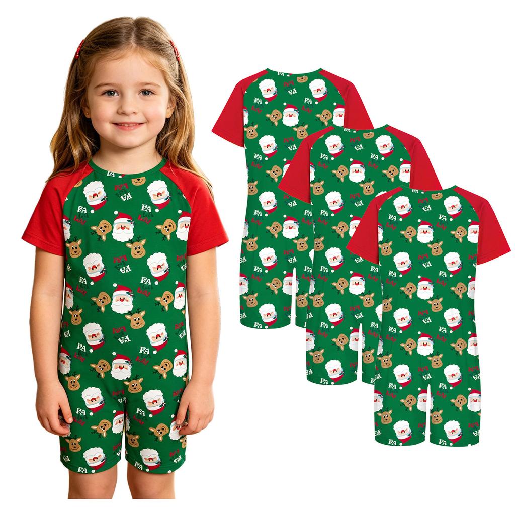 Kids 3pcs Adaptive Printed Romper Round Neck Short Sleeve Anti-strip Back Invisible Zipper Special Needs Jumpsuit
