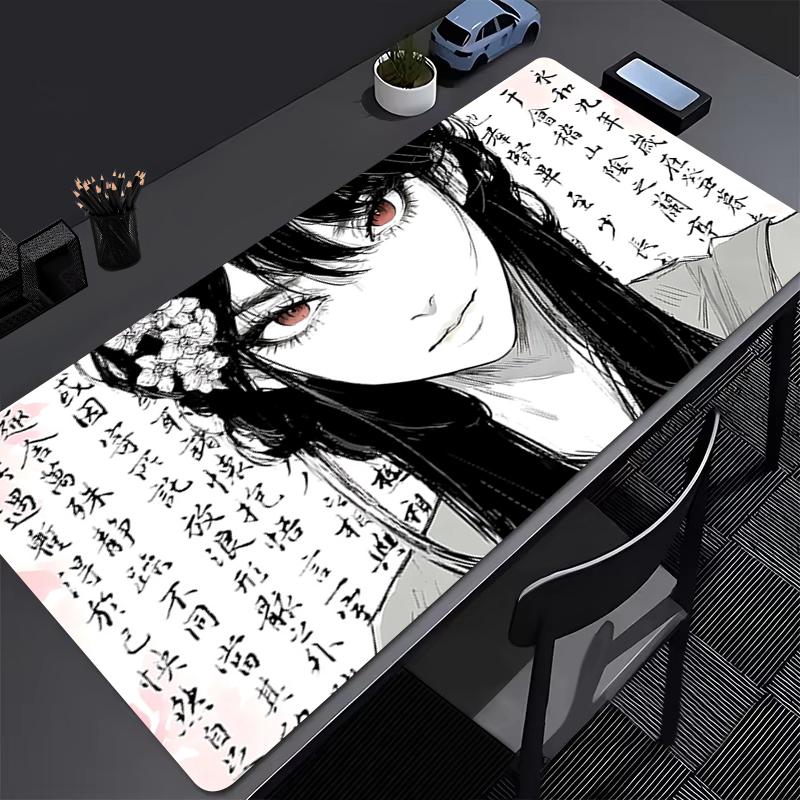 Tappetino Mouse Anime Ragazza Scura Accessori da Gioco Mousepad per Laptop Tappetino Mouse Antiscivolo Esteso Tastiera Gamer Tappetino da Scrivania Bianco e Nero