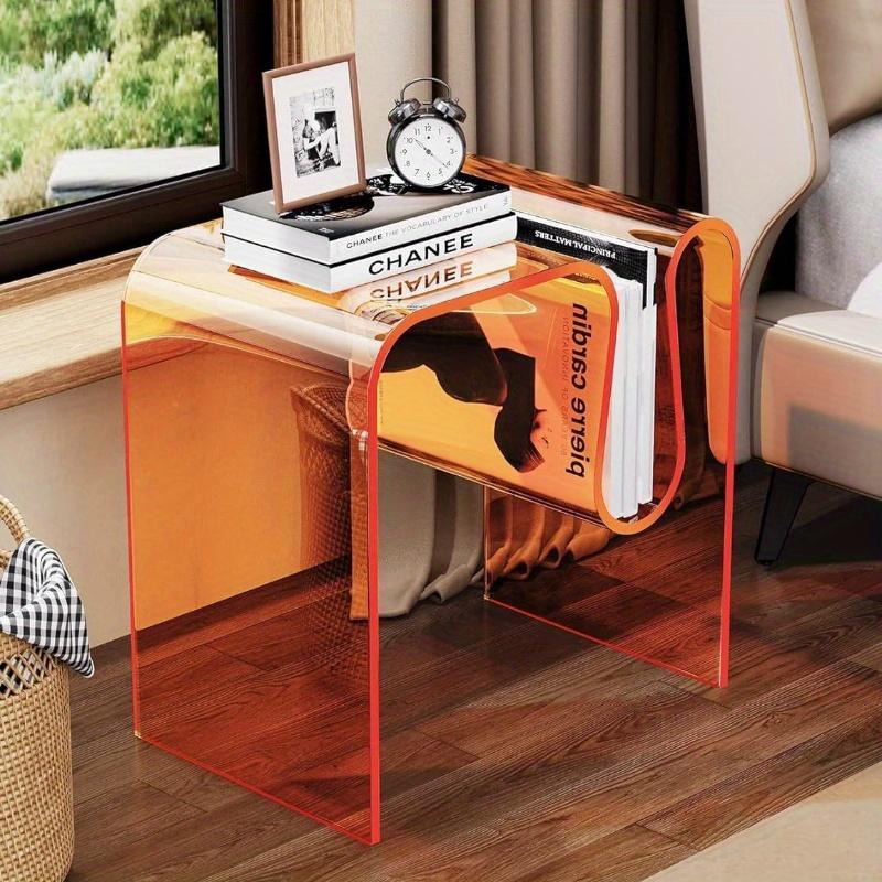 Glam Acrylic Side Table - Water-Resistant, Pedestal Base, M-Shaped, Multi-use as Small Coffee Table- Stylish & Modern Furniture