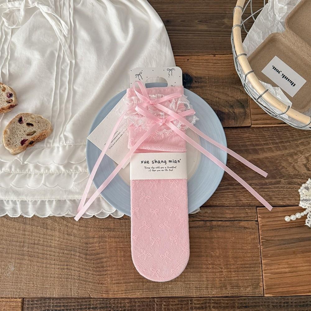 Fashion Hollow Lace Lace Calf Socks Bowknot Detail Breathable Fishnet Stockings High Elastic Thin Lolita Socks Daily Wear