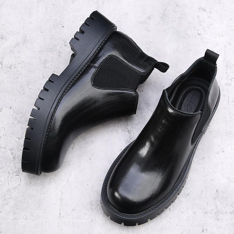 Martin Boots Men's Winter British Style Platform Chelsea Men's Boots Velvet High-top Leather Boots Trendy Versatile Short Boots