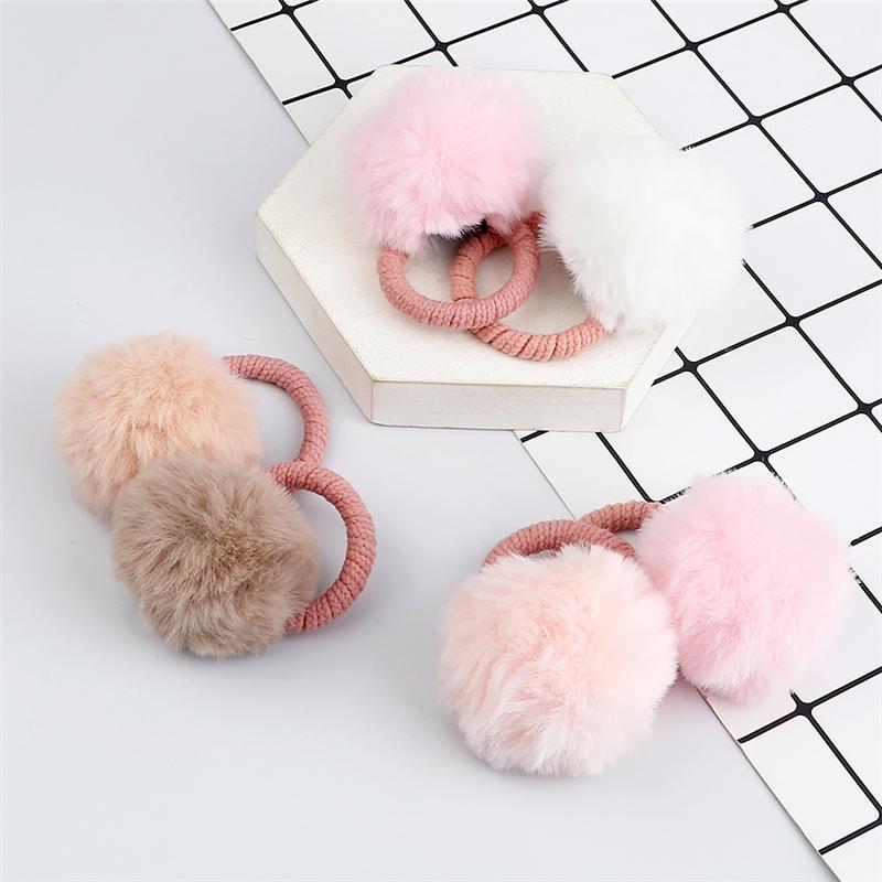2 Pièces Chouchous à Pompons Mignons Élastiques à Cheveux Pour Enfants Filles Coiffure Élastique Porte-Queue de Cheval Scrunchie Accessoires Cheveux
