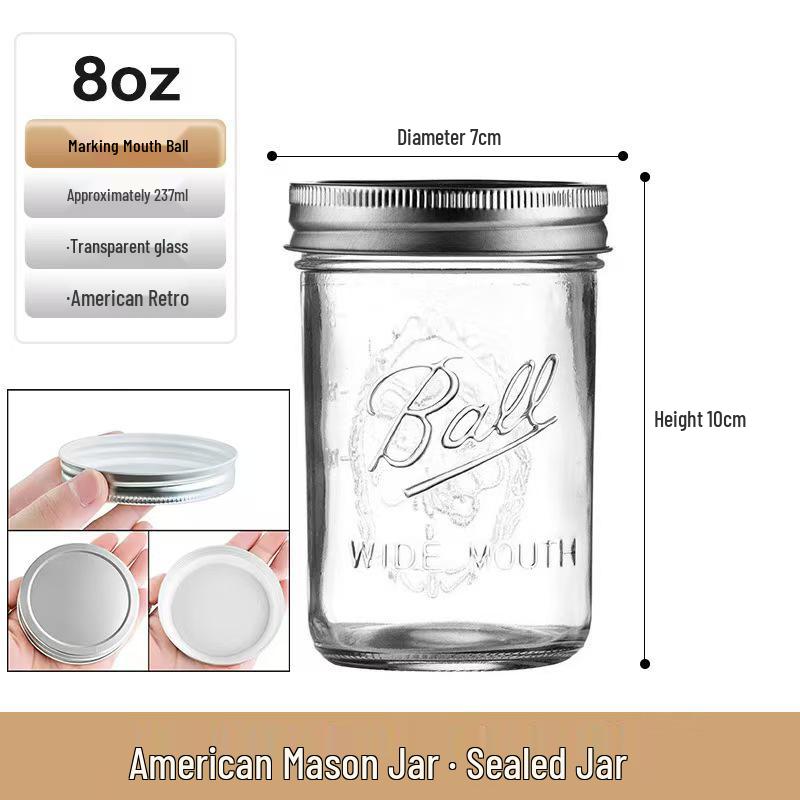 Retro Mason Glass Storage Jar with Lid - Food Grade Transparent Kitchen Container