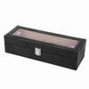 6-Slot Watch Box PU Leather Rectangular Wristwatch Display Case Organizer Gift Black