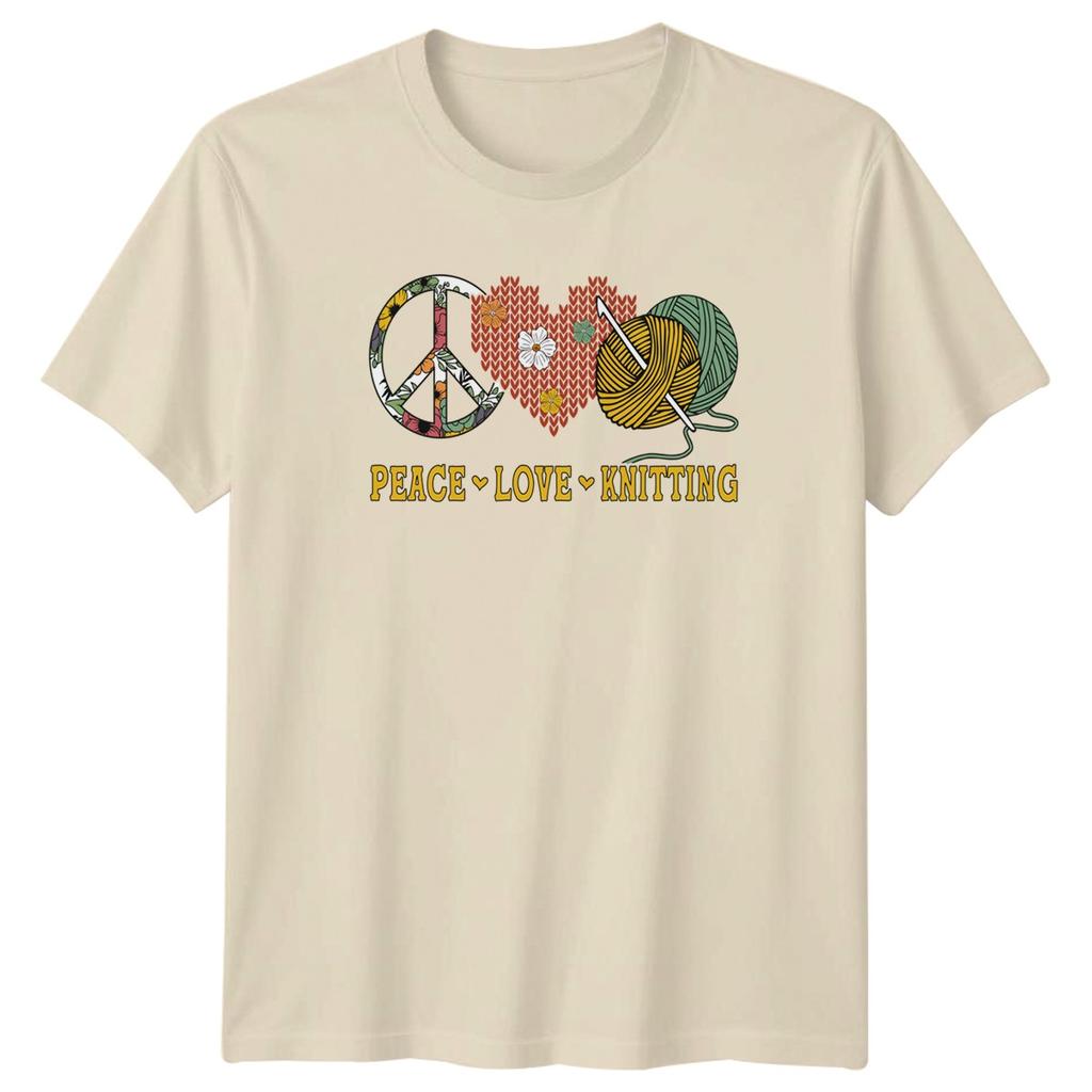 Peace Love Knitting Unisexs TShirt Hobby Crafting Gift For Her
