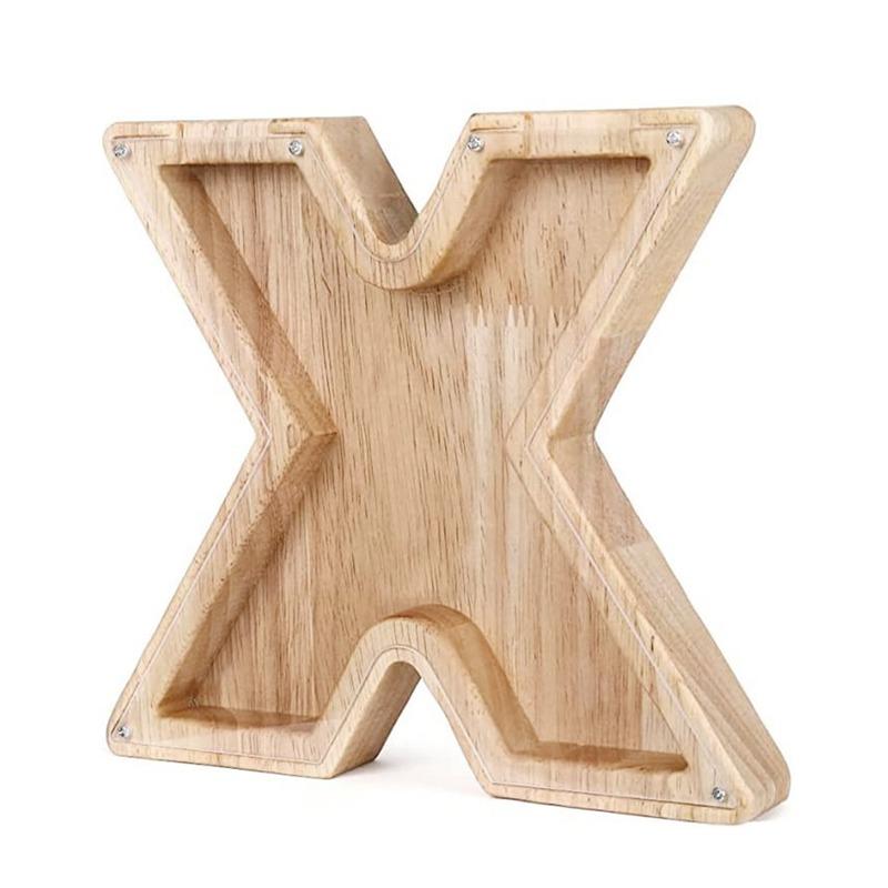 18cm Twenty-six Letter Piggy Bank Wooden Coin Money Saving Box Jar Coins Storage Box Desktop Ornament Home Decor Craft Xmas Gift