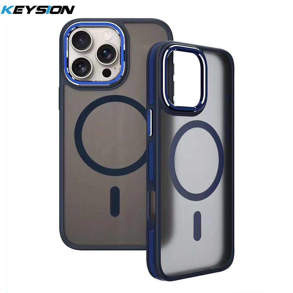 KEYSION Shockproof Magnetic Case for iPhone 15 16 Pro Max 15 Plus 16e Matte Translucent PC+TPU Color Blocking Phone Cover