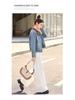 2025 Spring/Fall Retro Color-Block Patchwork Denim Jacket with Turn-Down Collar for Women