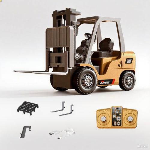1/64 Scale RC Mini Alloy Forklift, Remote Controlled by Smartphone App or Remote Control, 2.4GHz Rechargeable, Liftable, Perfect Gift for Kids, Deskto
