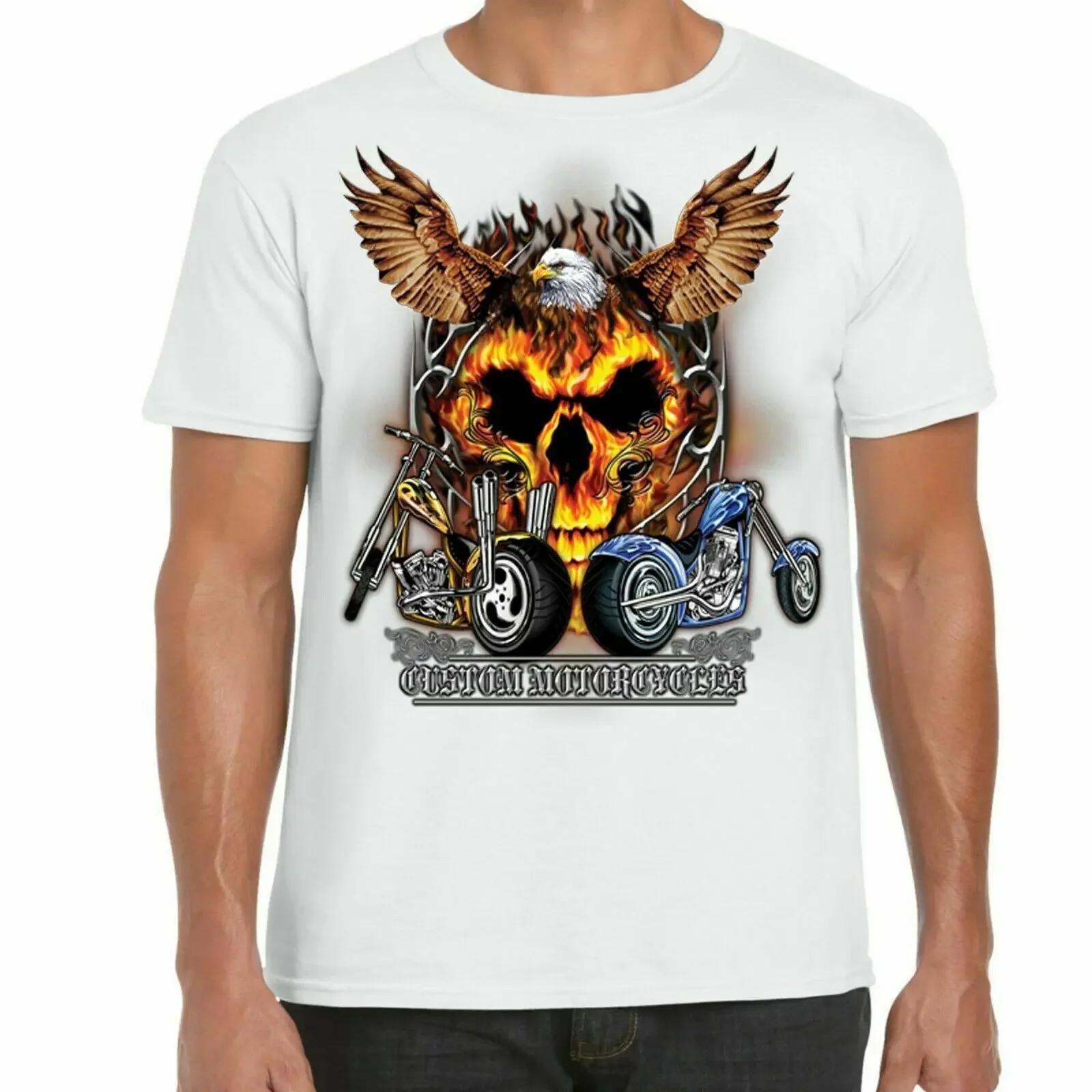 Eagle Flame Skull Motorcycle Motorbike Chopper Bobber Motorcyclist T Shirt Short Sleeve 100 Cotton Casual Tshirts Loose Top S