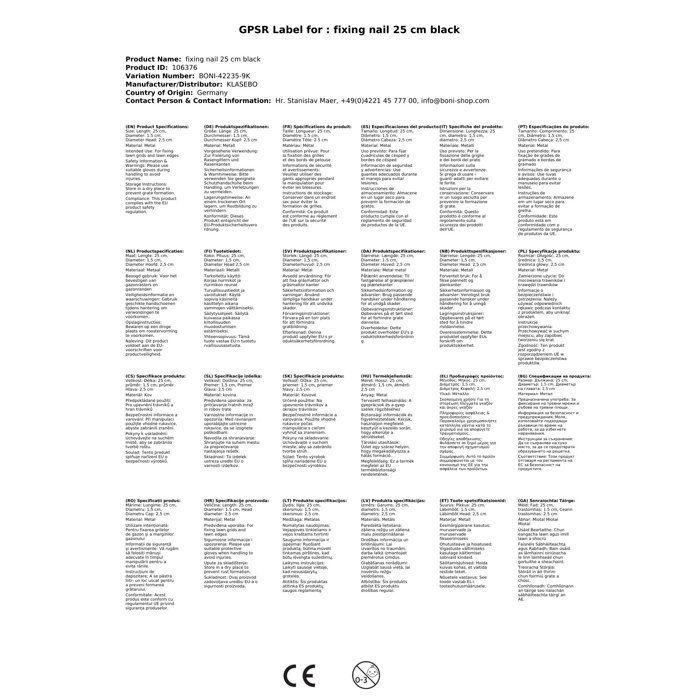 Clou de fixation 25 cm noir