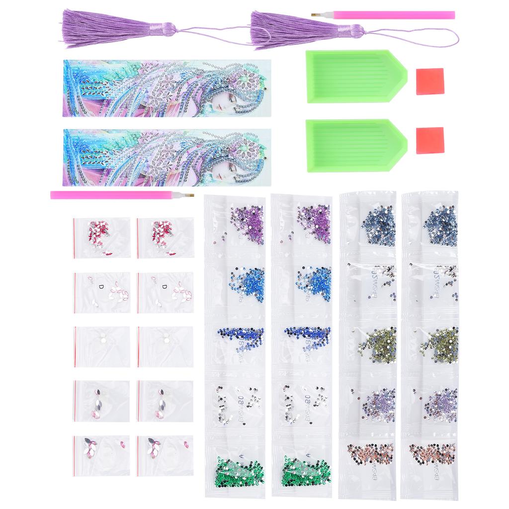 2 Set Diamond Bookmarks Crystal 5D DIY Painting Fancy Shape Round Lady Pattern Hanging Craft