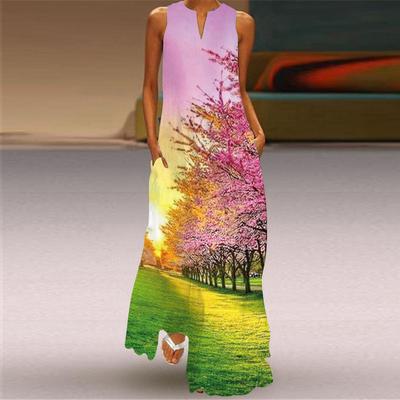 Fashion Printed Sexy Plus Size Long Dress Women Spring and Summer Beach Casual Loose Dresses Women Elegant A Line Vintage Vacation Woman Dress 26419