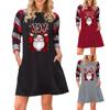 Kadın Noel Baskı Uzun Kollu Tunik Elbiseler Cepler Artı Boyutu T-shirt Elbise