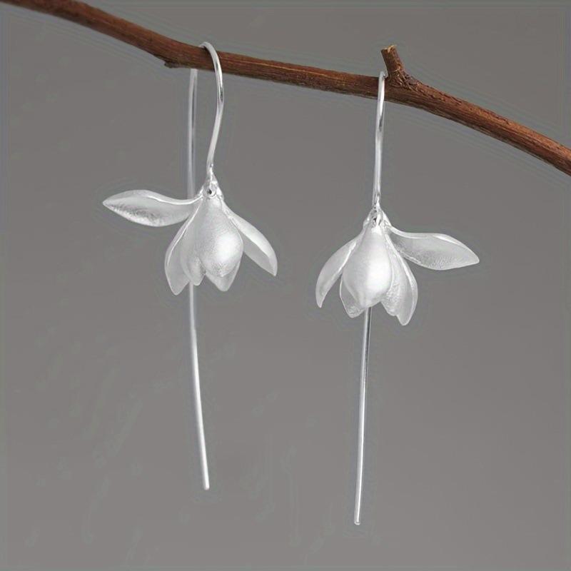 Bohemian Vegetal Magnolia Blossom Gold-plated Silver-plated Literary Fresh Long Female Earrings