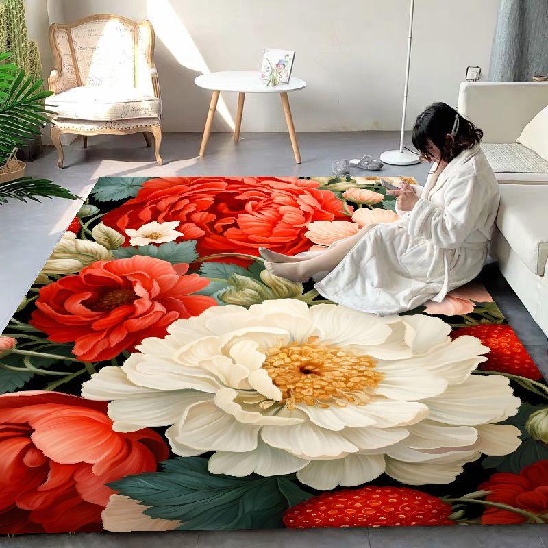 Red Rose Bedroom Carpet Blanket Living Room Coffee Table Floor Mat Washable Custom Mat Door Mat Full of Bay Window Balcony Mat