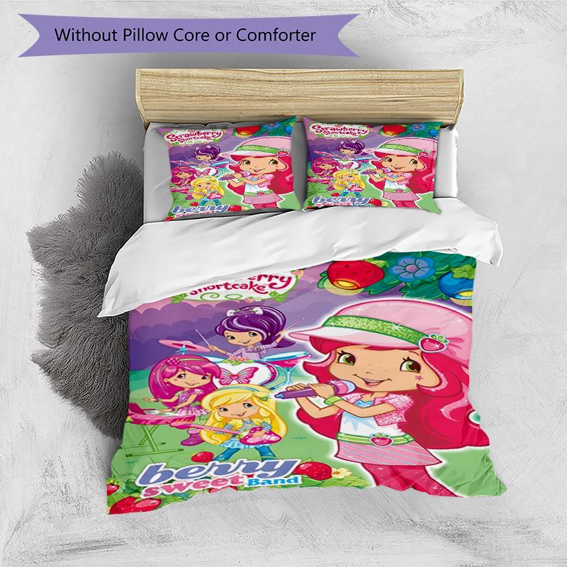 3pcs Strawberry Princess3 Design Cover Set - HD Printed Bedding with 1 Cover and 2 Pillowcases - Perfect for Home and Dorm Decor