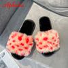 Aphixta 2025 Winter Home Cotton Shoes Women Faux Fur Soft Warm Indoor Colorful Slipper Flip Flops Mules Female Big Size 42 43