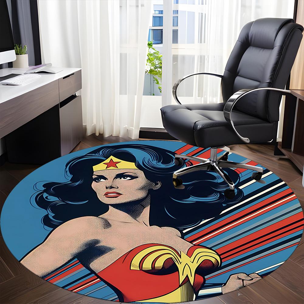 1pc Wonder Woman, Superhero Office Round Area Rug, Under Office Chairs Bedroom Living Room Home Decor, Room Deco, Available In Various Sizes