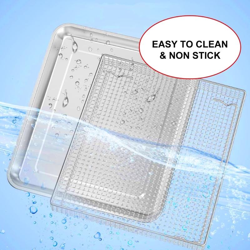 Baking Tray with Safe Handle and Air Fryers Basket Stainless Steel Texture for Secure Handling in Air Fryers Ovens Grills