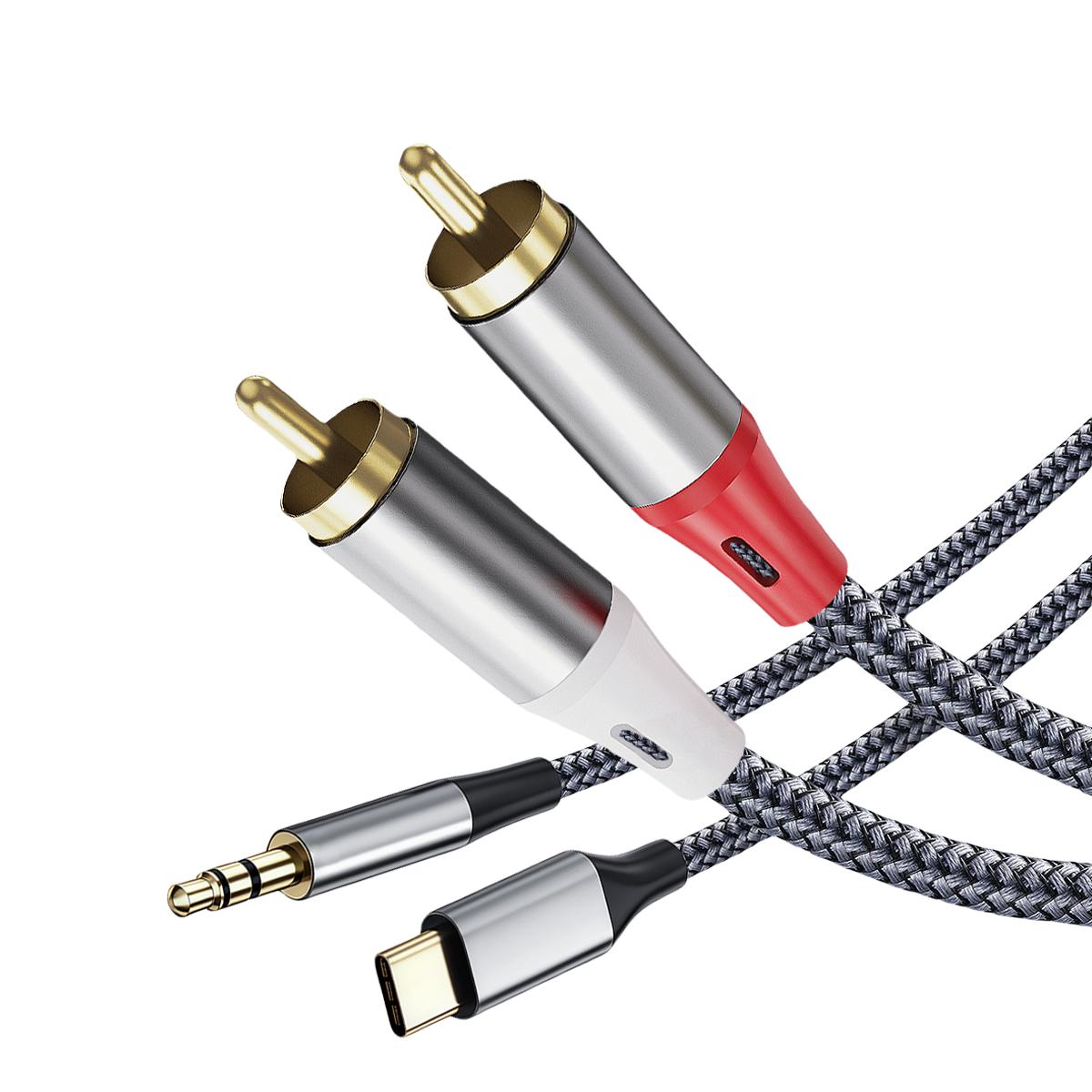 

2 in 1 USB C to 2 RCA & 3.5mm Aux Audio Cable Adapter - HiFi Sound, Headphone Jack Compatible, Ideal for Power Amplifier/Car/Home Theate 1.3m