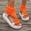 2025 Hot Seller New Gold Knitted Sandals for Women Braided Elastic Summer Shoes Mesh Flat Bottom Hollow Out Female Sandals