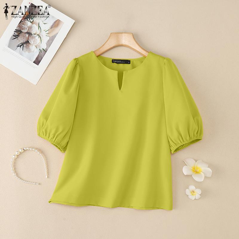 ZANZEA Women Casual V-Neck Summer Short Sleeve Blouse