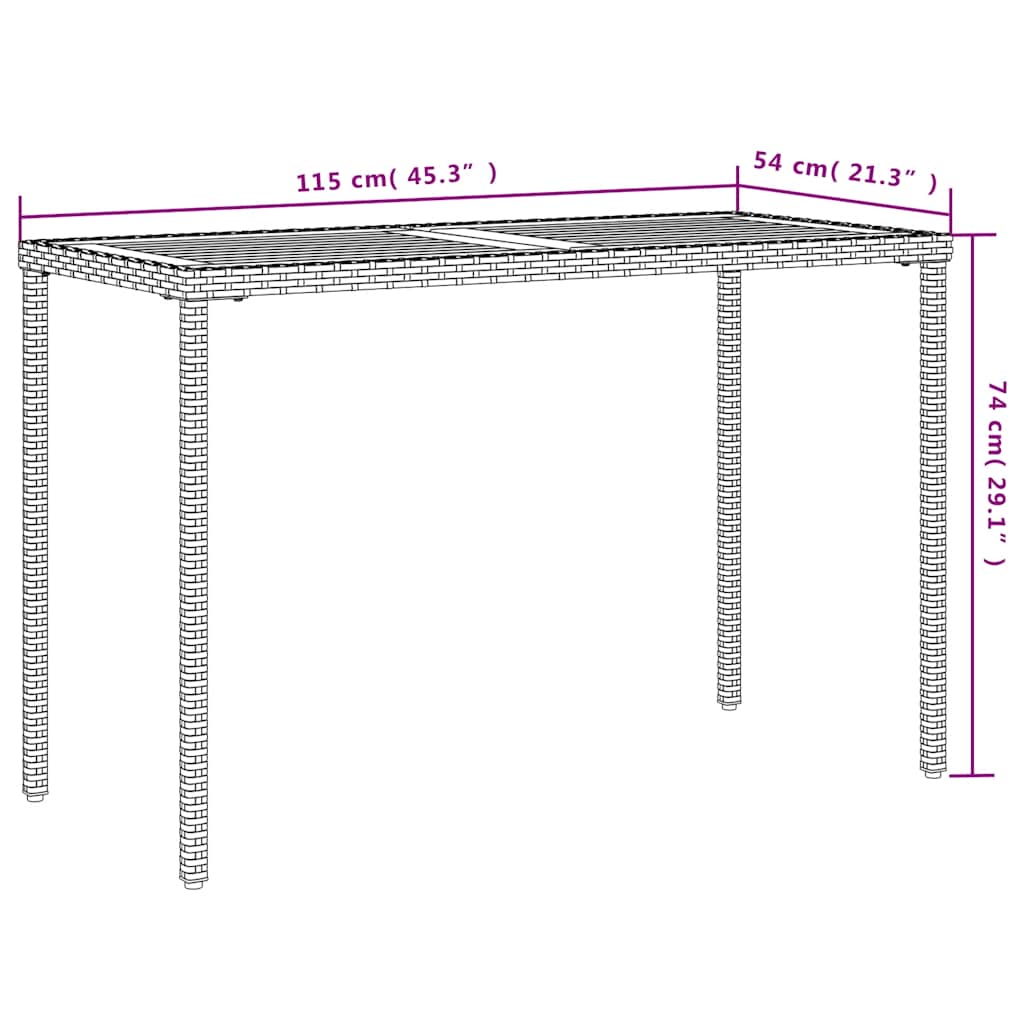 Garden Table with Acacia Wood Top 115 x 54 x 74 cm Poly Rattan