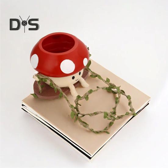 Ghiveci de flori suspendate, decorative pentru interior și exterior, cu leagăn, drăguț desen animat, în formă de ciupercă, vază, ornament