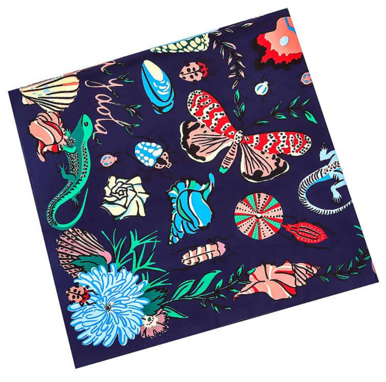 130*130 cm High Quality Twill Silk Women Scarf Luxury Brand Large Square Scarves Shawls French Butterfly Print Fashion Scarf