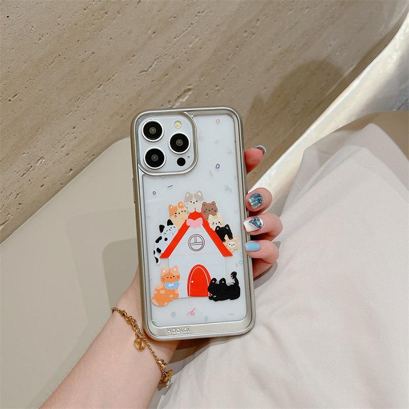 

Роскошный прозрачный чехол TPU с гальваническим покрытием и рисунком милого котенка-щенка для iPhone 15 Pro Max 14 13 12 Pro Bow All-Wrap для защиты от падений iPhone 12