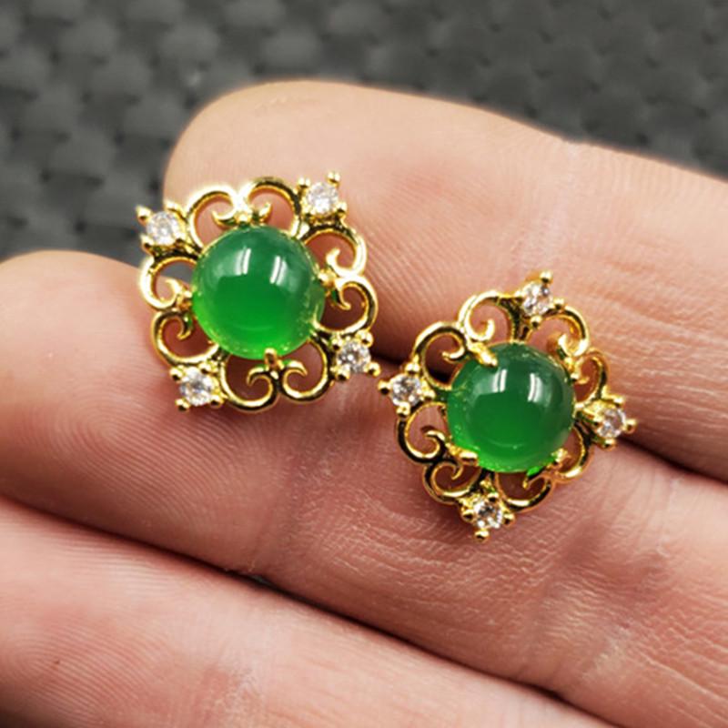 Emerald Green Chalcedony Jadeite Stud & Dangle Earrings in Sterling Silver 2021-2-2602