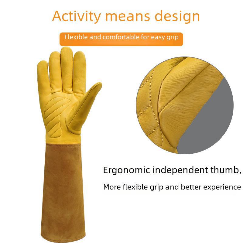 Anti-Thorn Cowhide Gardening & Beekeeping Gloves - Long, Durable, Protective