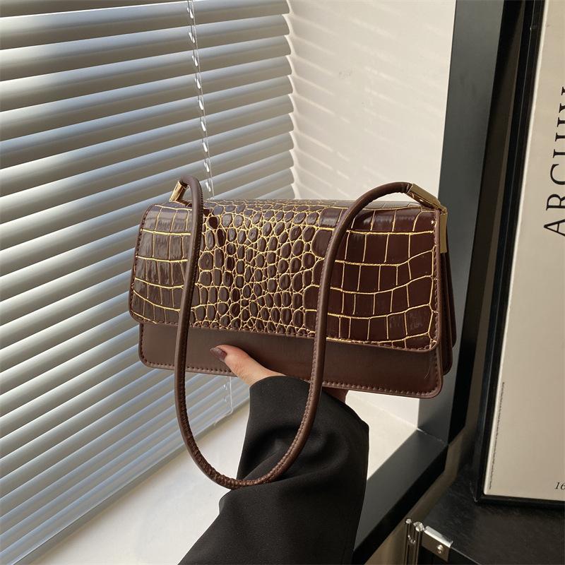 

Однотонная сумка-подмышка в стиле ретро с крокодиловым узором, женская, в иностранном стиле, универсальная, повседневная, новая тенденция для интернет-знаменитостей, на плечо