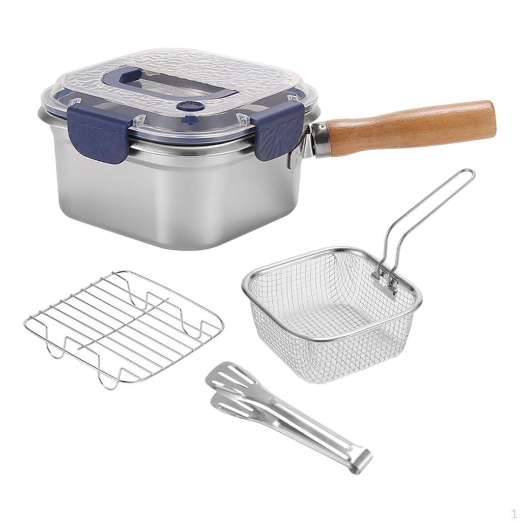 Mini Deep Fryer Pot Food Storage Containers Multifunctional Frying Pan with Basket Square Cooking