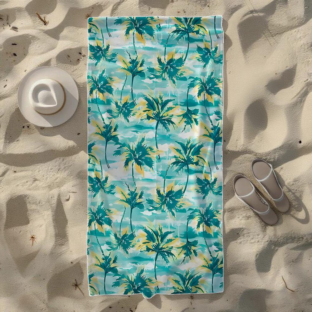 Teal Watercolor Palm Tree Beach Towel, Soft Quick-Drying, Perfect For Portable Outdoor Travel,Swimming, Camping And Summer Beach