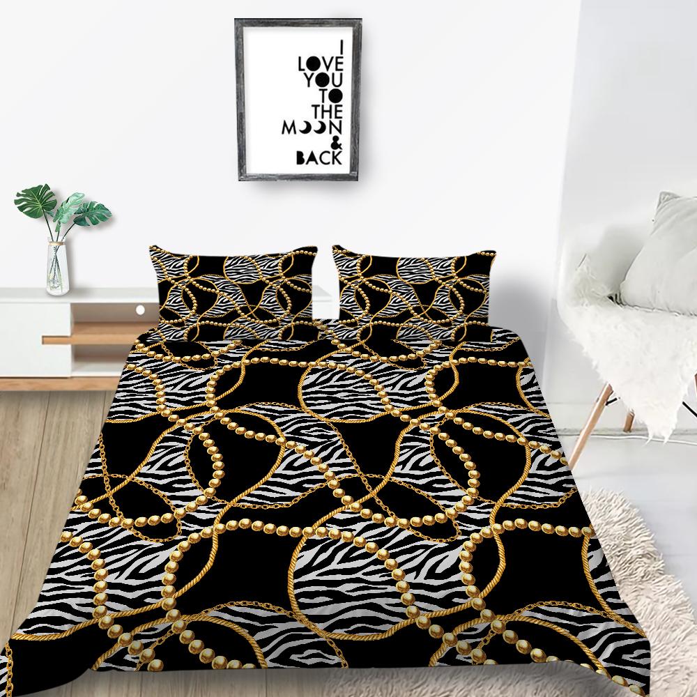 Klasyczna luksusowa pościel Luksusowy nadruk Narzuta na kołdrę Poszewka na poduszkę 2 lub 3 Pełnowymiarowa podwójna tkanina z mikrofibry Miękki, zmywalny zamek błyskawiczny Dekoracja domu