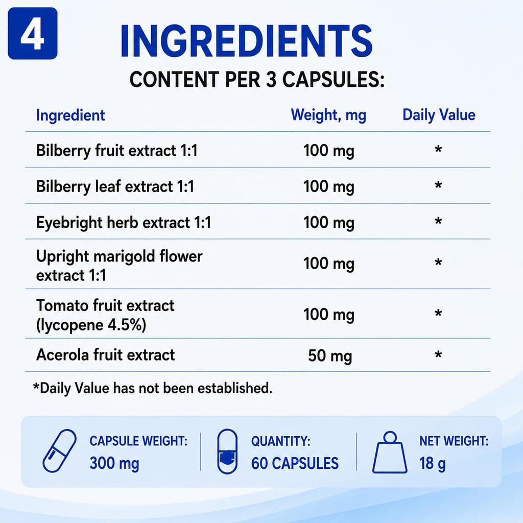 Ormivir Vision Support – Bilberry, Eyebright & Marigold Complex, 60 Capsules