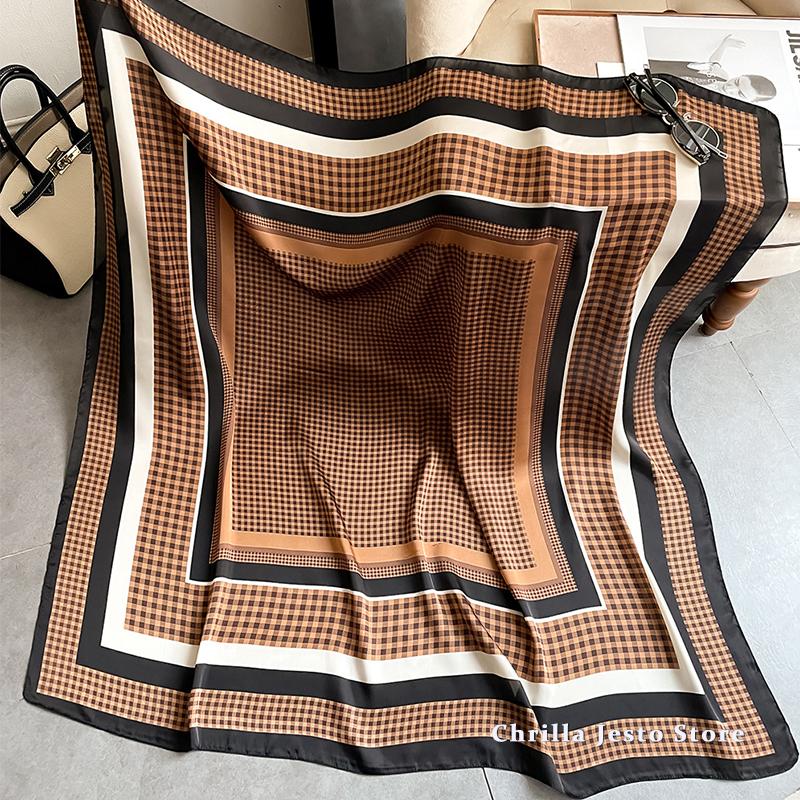 Big Size 110cm Square Floral Printed Women Fashion Imitated Silk Scarf Foulard 45inch Muslim Hijab