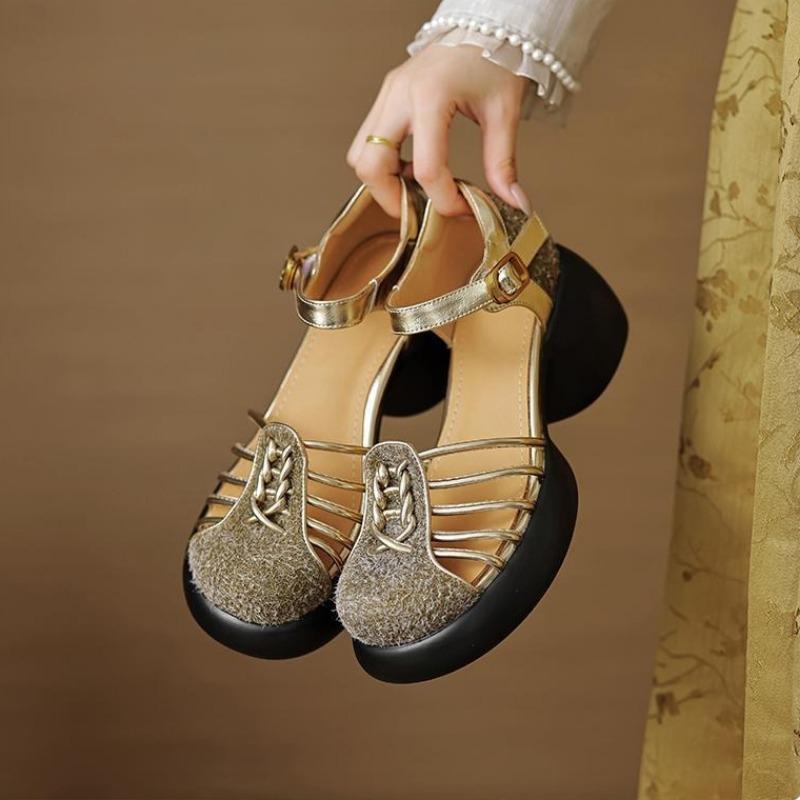 Genuine Leather Woman High Heel Sandals Summer Designer Classic Casual Shoes Street Senior Sexy Ladies Hollow Sandalias De Mujer